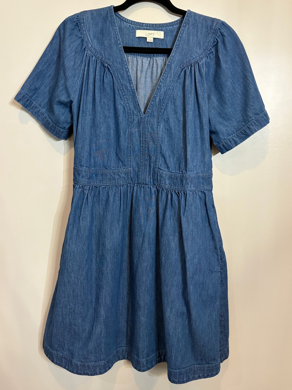LOFT Blue Denim V-Neck Dress